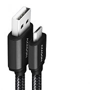 Cablu USB-Micro  la USB-A, 1m, 2.4A, impletit, negru