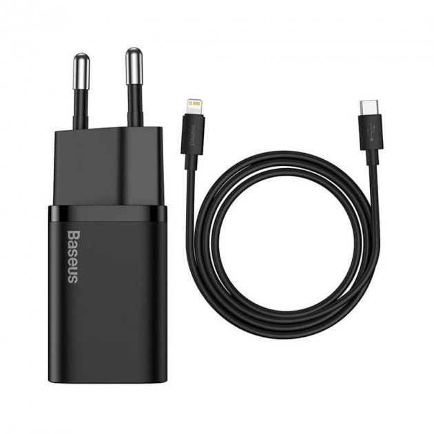 INCARCATOR retea Baseus Super Si, Quick Charge 20W, 1 x USB Type-C 5V/3A max, include cablu USB Type-C la Lightning Iphone 1m, negru  TZCCSUP-B01  (include TV 0.18lei)