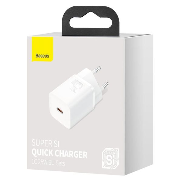 INCARCATOR retea Baseus Super Si, Quick Charge 25W, 1 x USB Type-C 5V/3A, alb  CCSP020102  (include timbru verde 0.75 lei)