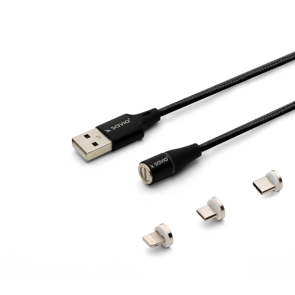 Savio CL-152 USB cable 1 m USB 2.0 USB C Micro USB A/Lightning Black