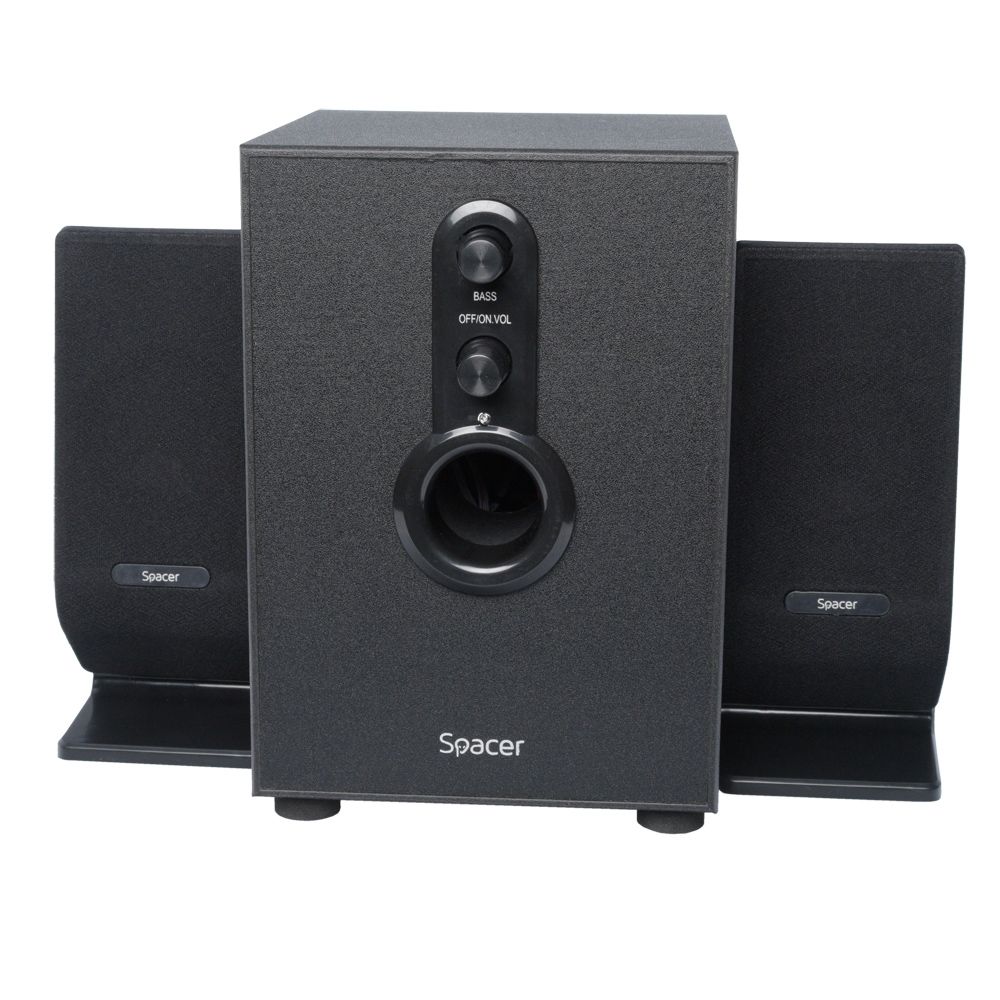 BOXE SPACER 2.1, RMS: 20W (2 x 5W + 10W), bluetooth telecomanda wireless, control volum, bass, subwoofer lemn MDF, 220V alimentare, USB/FM/AUX, black,  SPSK-21BT-LONDON    (include TV 3.5lei)