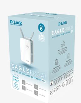 RANGE EXTENDER D-LINK wireless AX1500Mbps, 1 port Gigabit, 2 antene externe, dual band AX1500, 2.4GHz si 5GHz, EAGLE PRO AI, Wi-Fi 6  E15  (include TV 1.75lei)
