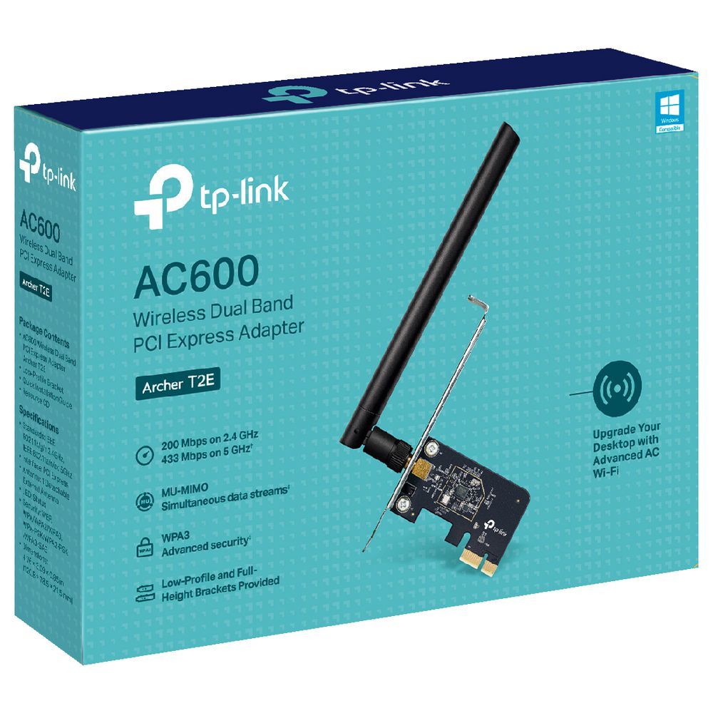 TP-Link Adaptor wireless, AC600 Dual-band, PCI Express, 1 x antenna detasabila, Standarde wireless: IEEE 802.11b/g/n 2.4 GHz, IEEE 802.11a/n/ac 5 GHz, viteza transfer: 5 GHz 433 Mbps, 2.4 GHz 200 Mbps.