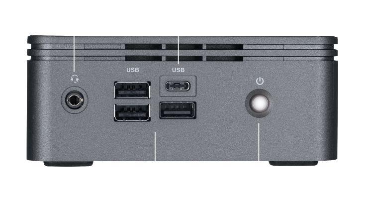 Mini PC Gigabyte BRIX BRi3H-10110, Intel Core i3-10110U (2C / 4T, 2.10 - 4.10 GHz, 25 W), 2x DDR4 SODIMM, 1x SATA, 1x NVMe, Intel UHD Graphics, Adaptor extern 19V 90W, Gri, negru