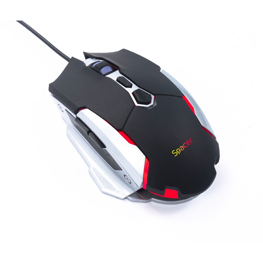 MOUSE Spacer - gaming, gaming, cu fir, USB, optic, 6.400 dpi, butoane/scroll 6/1, iluminare RGB, negru,  SPGM-PULSAR-PRO  (include TV 0.18lei)