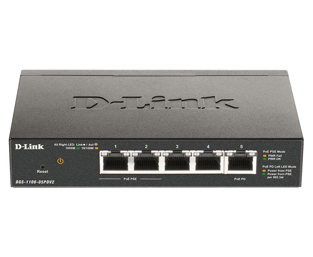 Switch D-Link DGS-1100-05PDV2, 5 porturi 10 / 100 / 1000 MBs
