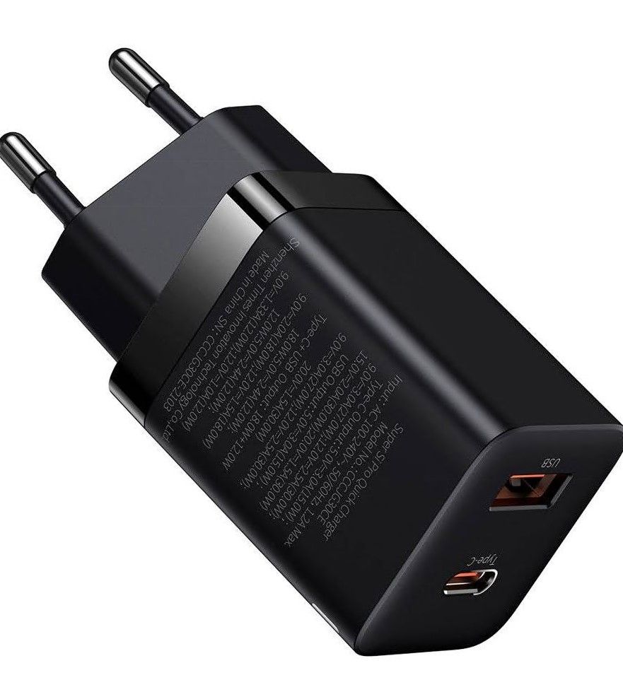INCARCATOR retea Baseus Super Si Pro, Quick Charge 30W, 1 x USB 5V/3A, 1 x USB Type-C 5V/3A, negru  CCSUPP-E01  (include timbru verde 0.75 lei) - 6953156206342