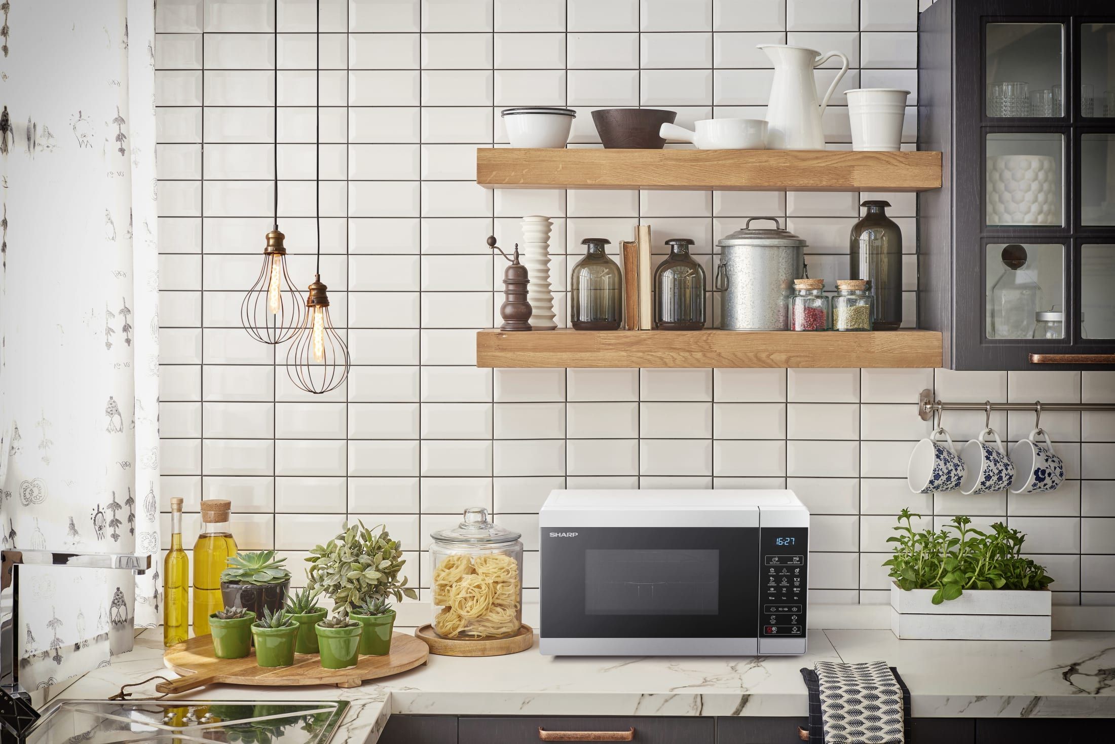 Sharp YC-MG02E-W microwave Countertop 20 L 800 W Blue, White