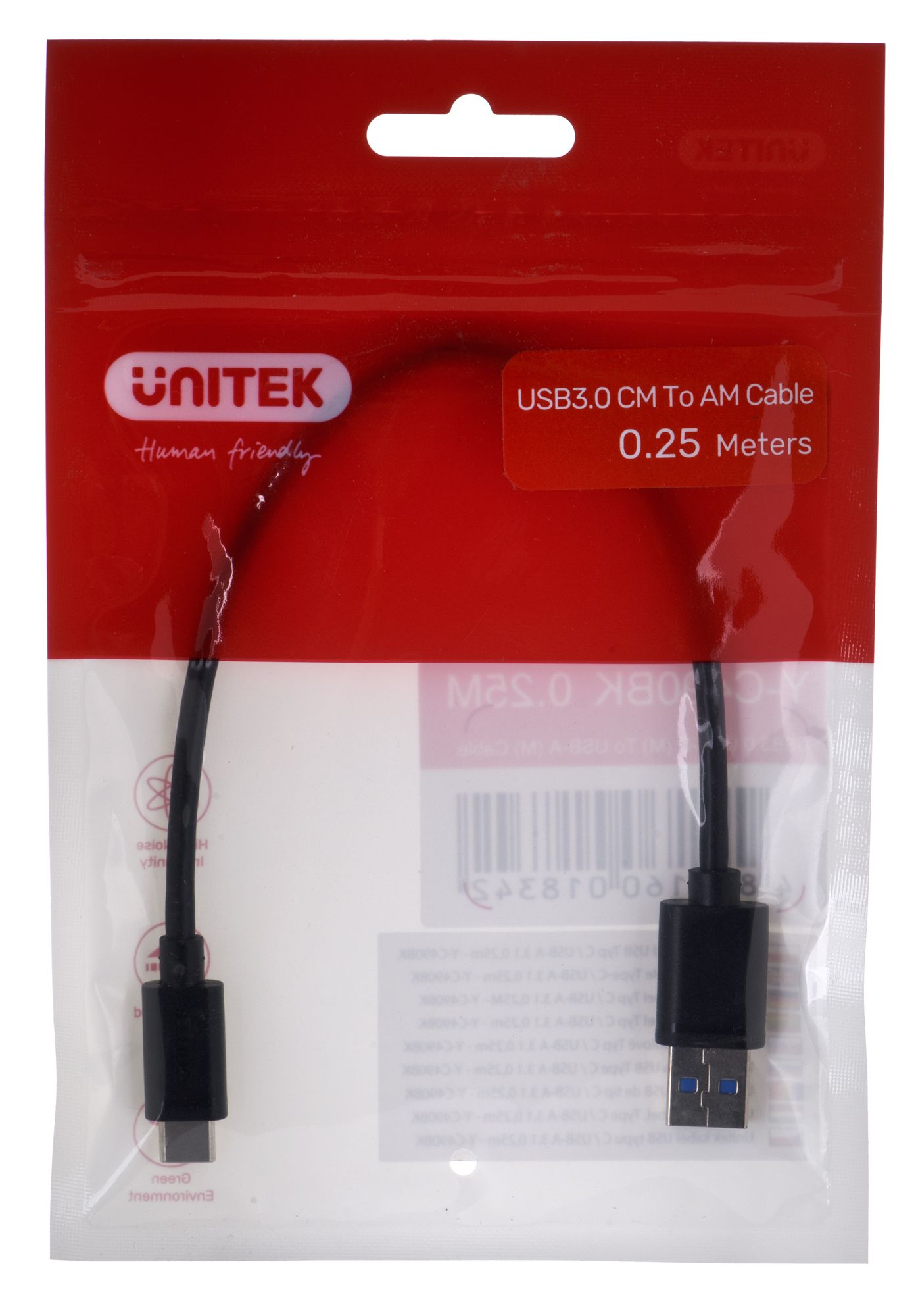 UNITEK CABLE USB-C - USB-A 3.1,M/M,0,25M, Y-C490BK