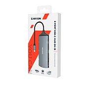CANYON 8 in 1 hub, with 1*HDMI,1*Gigabit Ethernet,1*USB C female:PD3.0 support max60W,1*USB C male :PD3.0 support max100W,2*USB3.1:support max 5Gbps,1*USB2.0:support max 480Mbps, 1*SD, cable 15cm, Aluminum alloy housing,133.24*48.7*15.3mm,Dark grey
