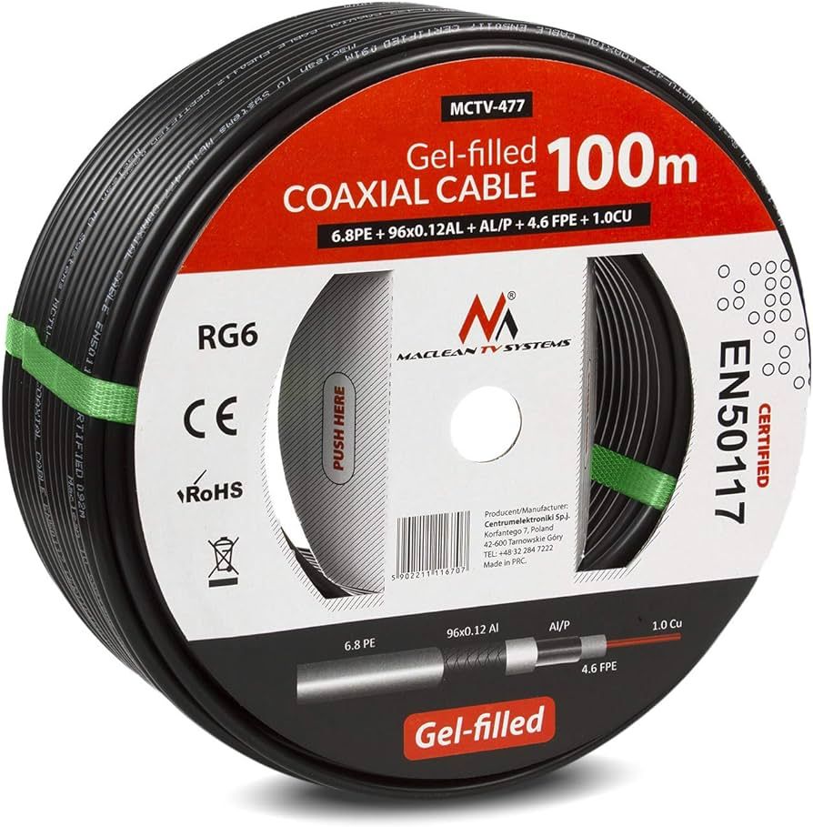 Maclean MCTV-477 coaxial cable 100 m Black