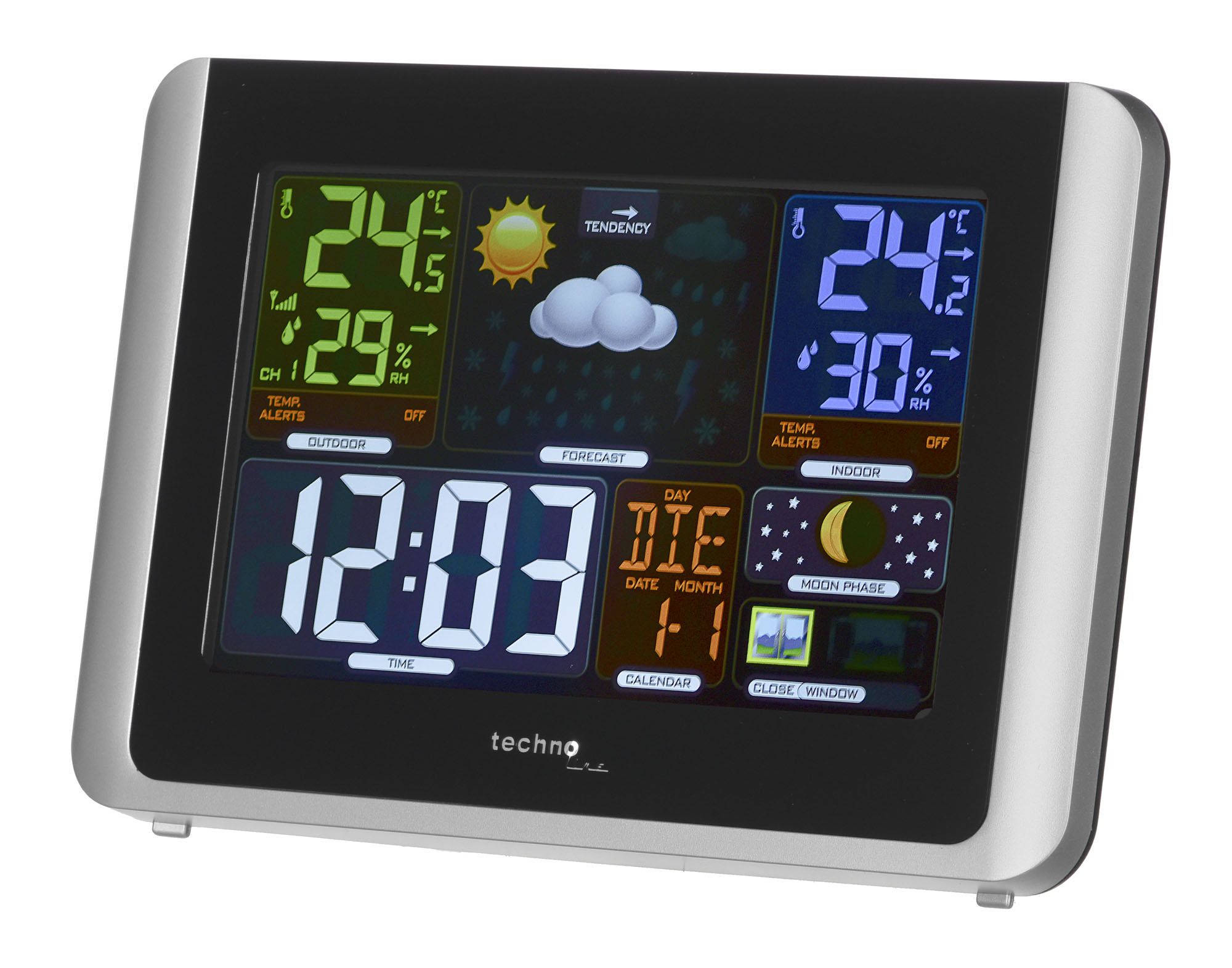 Technoline WS 6442 digital weather station Black, Silver LCD Battery