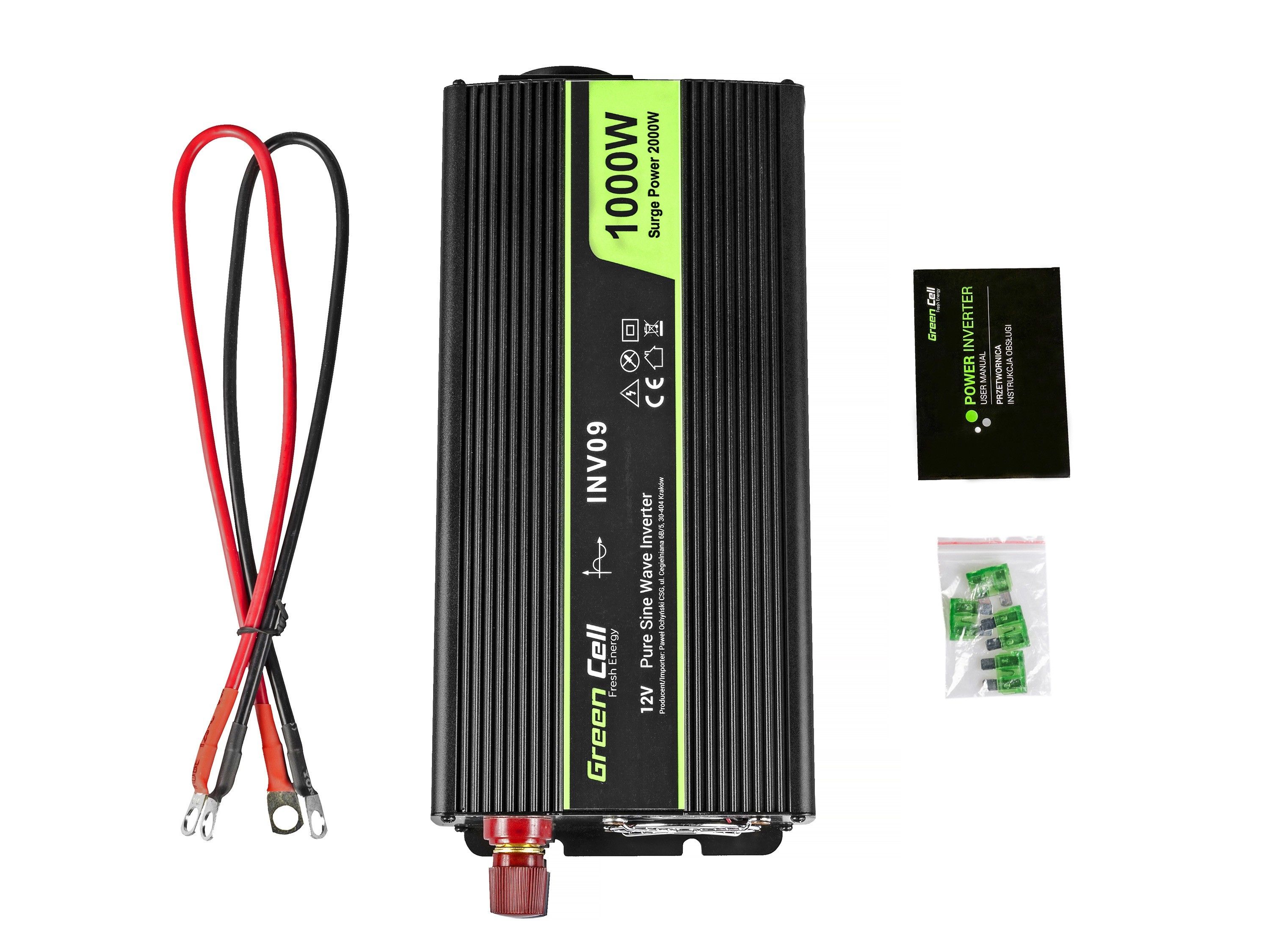 Green Cell INV09 power adapter/inverter Auto 1000 W Black