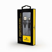 CABLU alimentare si date GEMBIRD, pt. smartphone, USB 2.0 (T) la Lightning (T), 1m, premium, cablu cu impletire din bumbac, negru cu insertii albe,  CC-USB2B-AMLM-1M-BW  (include TV 0.06 lei)