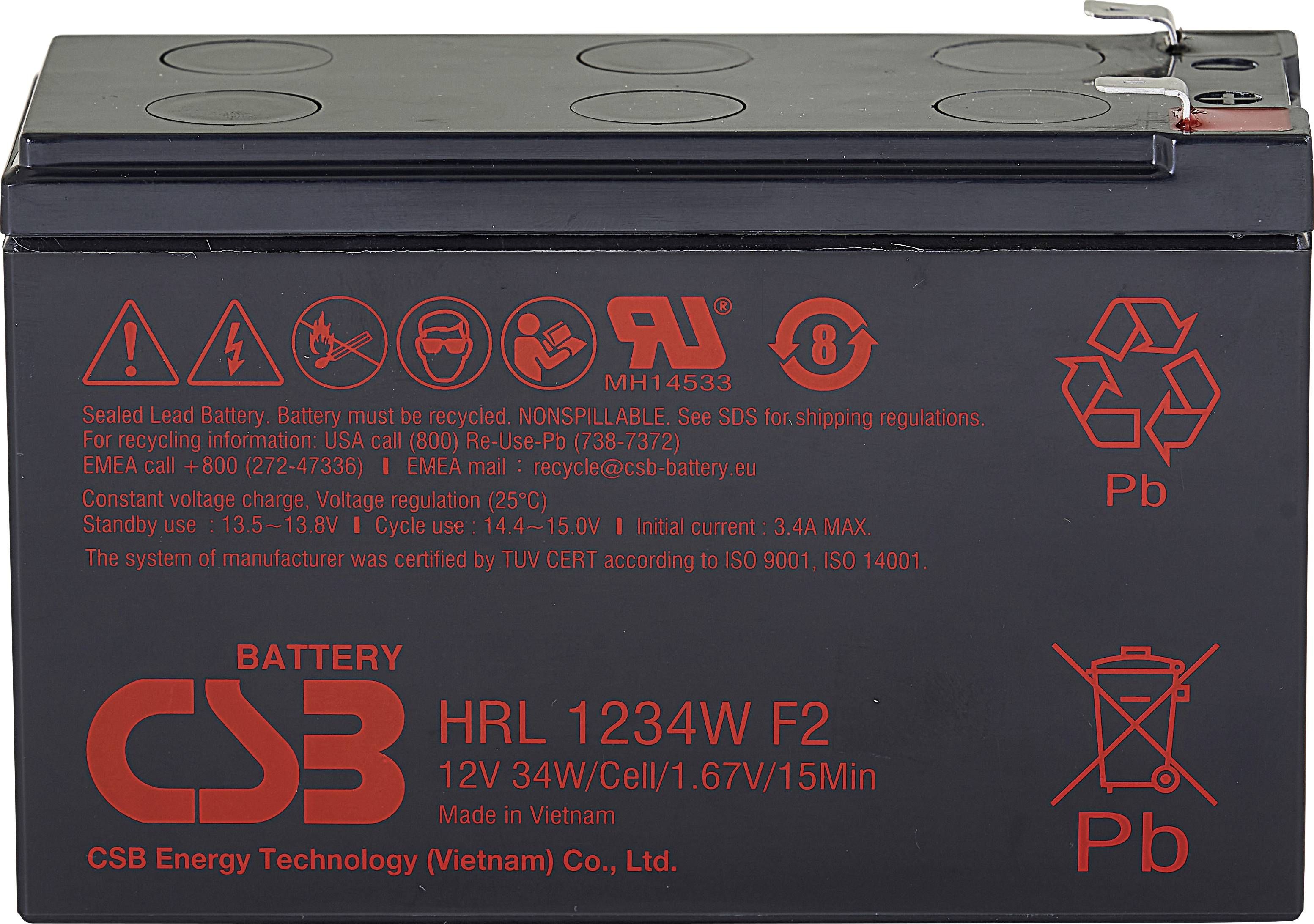 CSB HRL1234WF2 Acumulator VRLA 12V 9Ah Terminal F2 Long Life