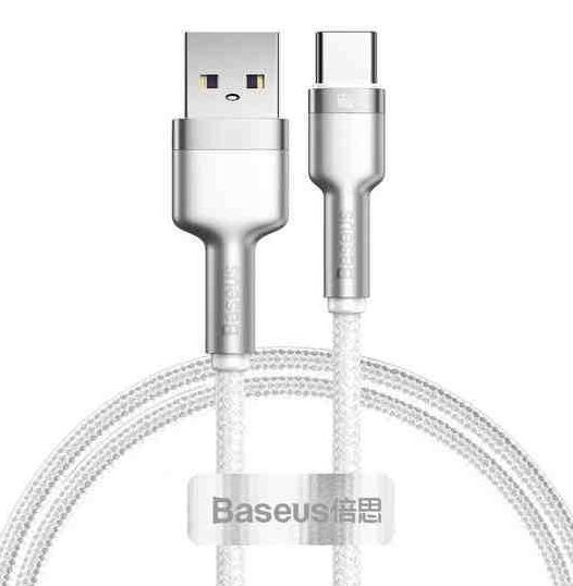 CABLU alimentare si date Baseus Cafule Series, Fast Charging Data Cable pt. smartphone, USB la USB Type-C 66W, braided, 1m, alb  CAKF000102  (include timbru verde 0.25 lei)