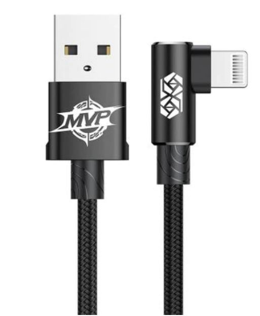 CABLU alimentare si date Baseus MVP, Fast Charging Data Cable pt. smartphone, USB la Lightning iPhone 2A unghi 90 grade, brodat, 1m, negru  CALMVP-01  (include timbru verde 0.25 lei) - 6953156263406