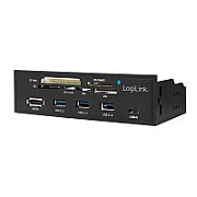 HUB intern LOGILINK, porturi USB: USB 3.0 x 3, USB Type C, conectare prin USB 2.0, S-ATA, alte porturi: SD, MicroSD, M2, MS, XD, CF, eSATA, negru, for 5.25  bay, black, UA0341   (include TV 0.8lei)
