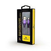 CABLU alimentare si date GEMBIRD, pt. smartphone, USB 2.0 (T) la Lightning (T), 2m, premium, cablu cu impletire din bumbac, mov cu insertii albe,  CC-USB2B-AMLM-2M-PW  (include TV 0.06 lei)