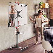 Suport Mobil de podea pentru TV plat/curbat Barkan + raft metal pentru laptop, 32  - 83 , VESA 600x400mm, Max 150kg, Negru