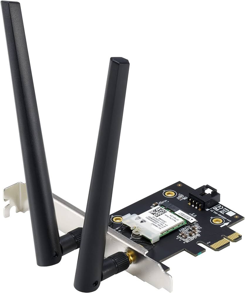 ASUS PCE-AX1800 Wifi AX1800 Bluetooth 5.2 PCIe adapter, WI-FI 6, WPA3, OFDMA. MU-MIMO, Standarde retea: WiFi 6 (802.11ax), Viteza: 1800Mbps, 2 x antene externe.
