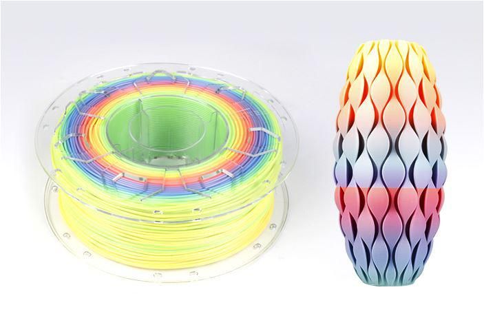 CREALITY CR PLA 3D Printer Filament, Rainbow, Printing temperature: 190-220, Filament diameter: 1.75mm, Tensile strength: 60MPa, Size of filament wheel: Diameter 200mm, height 66mm, hole diameter 56mm. Utilizare: pana la 6 luni de la deschiderea ambalajului.