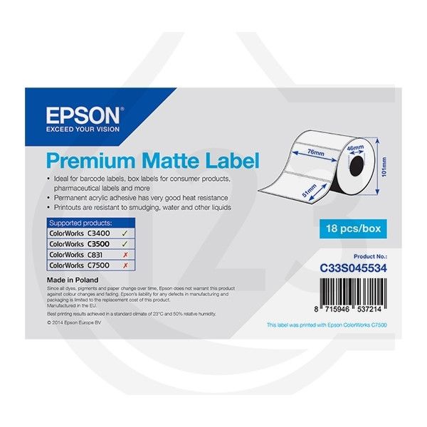 ETICHETE PREMIUM MATTE ROLL 76x51MM  650 LABELS C3500 C3400