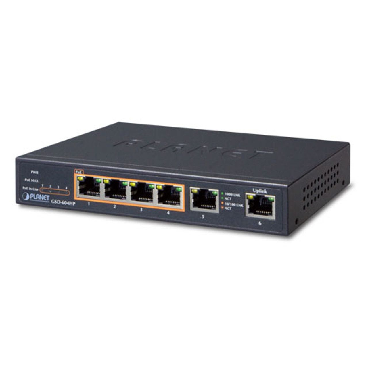 Planet 4-Port 10/100/1000T 802.3at POE + 2-Port 10/100/1000T Desktop Switch (55W POE Budget, Externa
