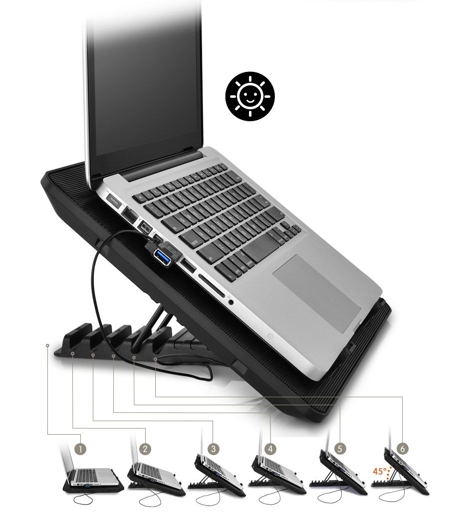 STAND DEEPCOOL notebook 15.6 , sita metal, 2 x fan 14cm, 1* USB 3.0, 6 unghiuri de ajustare, design anti-alunecare, black,.  U PAL   DP-N214A5-UPAL (include TV 0.8lei)