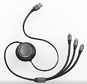 CABLU alimentare si date Baseus Bright Mirror 2 One-for-three Retractable, pt. smartphone, USB la Micro-USB + Lightning Iphone + USB Type-C 3.5A, 1.1m, negru  CAMJ010001  (include timbru verde 0.25 lei) - 6932172609030