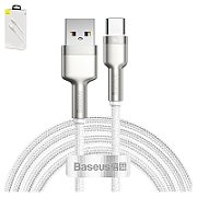 CABLU alimentare si date Baseus Cafule Metal, Fast Charging Data Cable pt. smartphone, USB la USB Type-C 66W, 2m, alb  CAKF000202  (include timbru verde 0.25 lei) - 6953156209787
