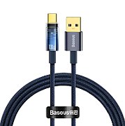 CABLU alimentare si date Baseus Explorer, Fast Charging Data Cable pt. smartphone, USB la USB Type-C 100W, 2m, Auto Power-Off, negru transparent  CATS000301  (include timbru verde 0.25 lei) - 6932172605728