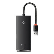 HUB extern Baseus Lite, porturi USB: USB 3.0 x 4, conectare prin USB 3.0, lungime 0.25m, negru,  WKQX030001  (include TV 0.8lei) - 6932172606183