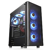 Carcasa Thermaltake V200 Tempered Glass RGB, SPCC Steel ATX Tower, farasursa (tip ATX, montata jos), interior vopsit negru, 2x3.5  (intern) ,3x/2.5  (intern), design tool-less, fata – 3x 120mm RGB LED fans(incluse, 1000rpm, 16dBA) si 2x 140mm fan (optional), spate – 1x 120mmfan (1000rpm, 16dBA