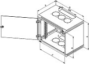 Rack de perete Triton sectiune simpla 9U 600mm adancime usa sticla panouri laterale fixe sectiuni ventilatie activa, sectiuni acces cabluri sus/jos/spate securizare cu cheie, 1 pereche montanti reglabili IP30 negru