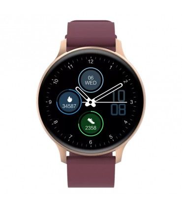 Smartwatch, Realtek 8762CK, 1.28 TFT 240x240px RAM : 160KB,  Lithium-ion polymer battery, 3.7V 190mAh Include, Golden Zinc alloy middle frame + plastic bottom case+ red Silicone strap + Golden strap buckle, 44.9x 10.9mm, strap: 20x220mm, 50.64g