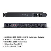 CYBERPOWER PDU44005 SWITCHED ATS 230V/16A 1U 8xIEC C13 2x IEC C19 Outlets