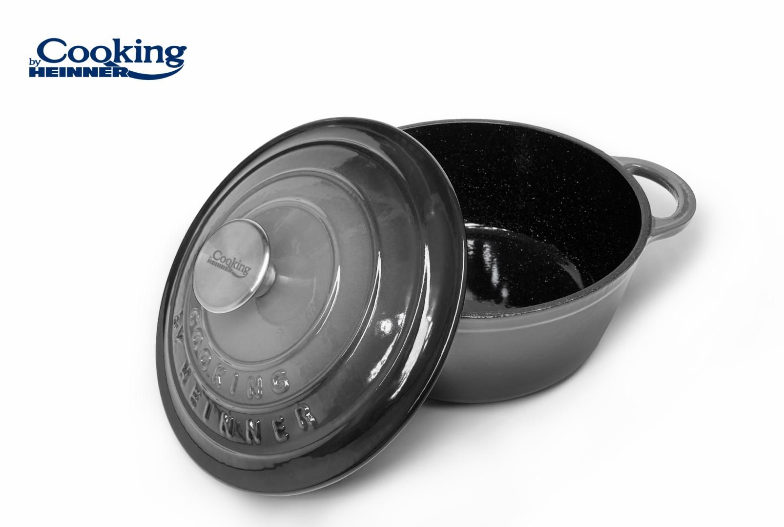 CRATITA FONTA EMAILATA  + CAPAC 22 X 9.5 CM, 2.9 L, MARBLE GREY, COOKING BY HEINNER