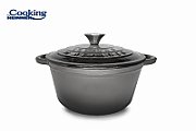 CRATITA FONTA EMAILATA  + CAPAC 22 X 9.5 CM, 2.9 L, MARBLE GREY, COOKING BY HEINNER