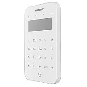 Tastatura wireless LCD AX PRO Hikvision DS-PK1-LT-WE, 868MHz two-way Tri-X wireless technology distanta comunicare RF : 1200min camp deschis Stay/away arming, disarming, alarm clearing for anumite zone sau pentru toate zonele One-Push fire alarm, panic alarm, and medical alarm (Silent/Audible