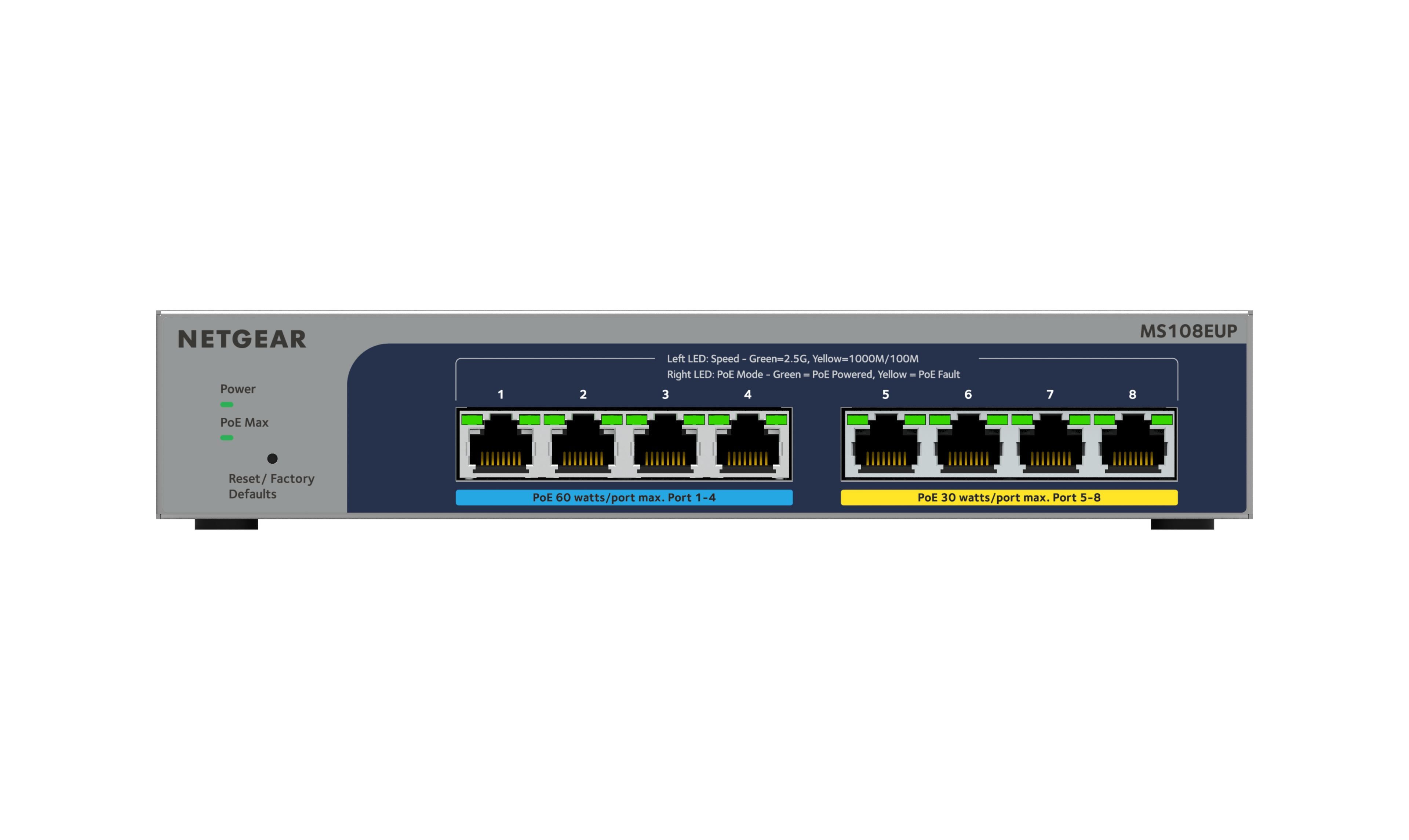 Netgear 8Port Switch 100/1000/2500 MS108UP 8-Port Ultra60 PoE++ Multi-Gig unmgd Switch