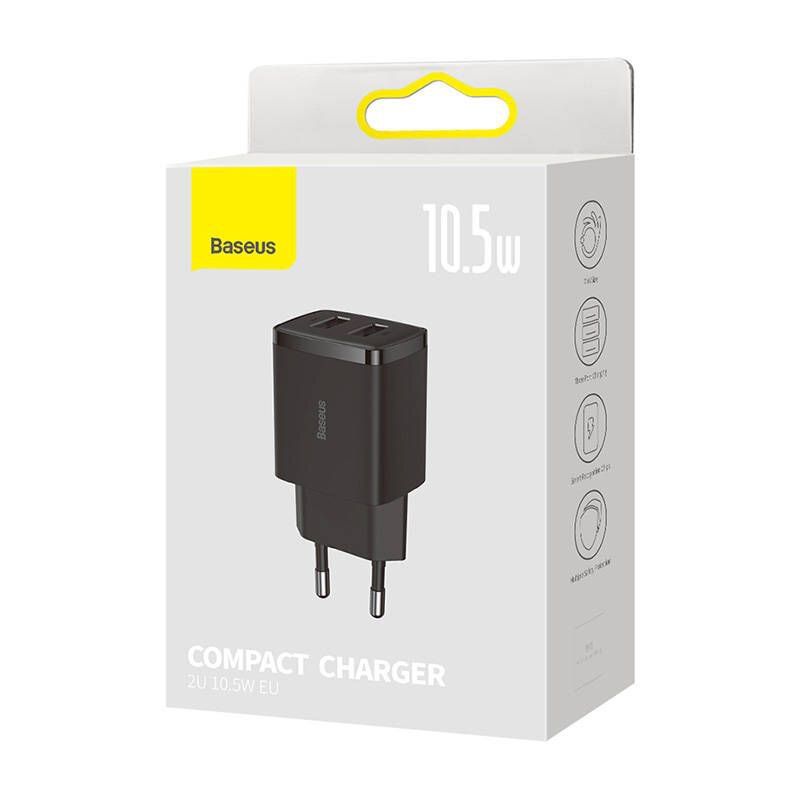 INCARCATOR retea Baseus Compact,10.5W, 2 x USB 5V/2.1A, negru  CCXJ010201  (include TV 0.8lei) - 6932172606909
