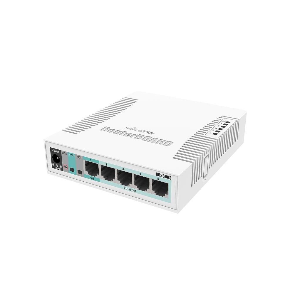MikroTik SWITCH MIKROTIK RB260GS, 5xLAN Gigabit, SFP cage, SMART, plastic case ,SwOS