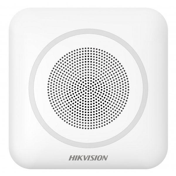 Sirena interior wireless AX PRO Hikvision DS-PS1-II-WE Buzzer Decibel: 90 to 110 dB,  fire alarm, panic alarm, and intrusion alarm, Operation temperature –10°C to 55°C,Four CR123 batteries, Support 12 VDC Power Supply, Power interface 12 VDC,  CAM-X Wireless Technology ,Dimension:130 × 128 × 39.5