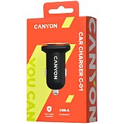 CANYON C-04 Universal 2xUSB car adapter, Input 12V-24V, Output 5V-2.4A, with Smart IC, black rubber coating with silver electroplated ring, 59.5*28.7*28.7mm, 0.019kg