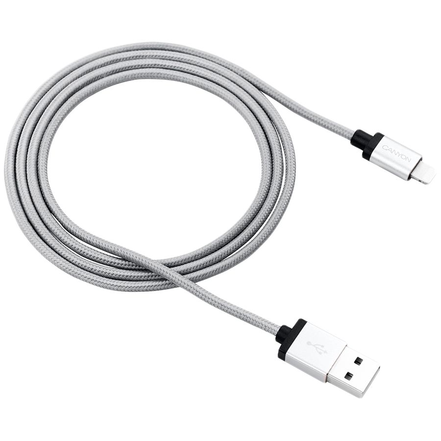CANYON MFI-3 Charge & Sync MFI braided cable with metalic shell, USB to lightning, certified by Apple, 1m, 0.28mm, Dark gray