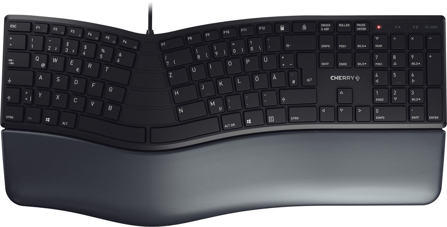 Cherry Keyboard KC 4500 ERGO [CH] Ergonomic black geschwungene ergonomische Tastatur, kabelgebunden