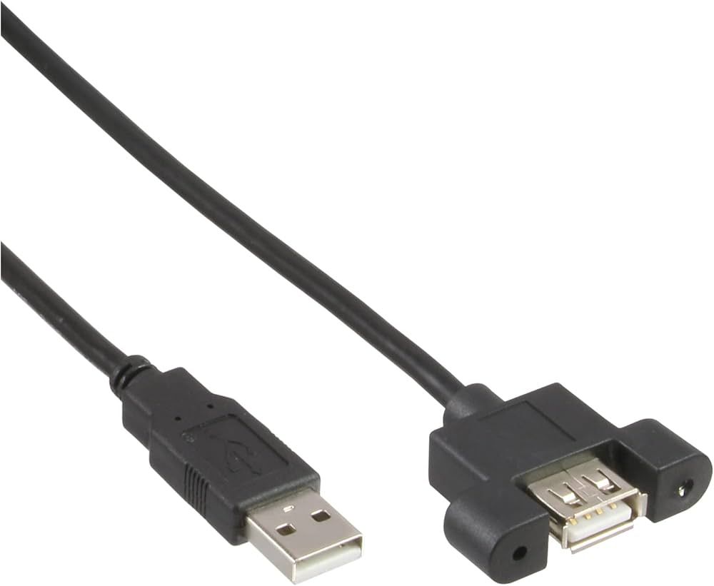 Kabel USB 2.0 Stecker A auf Einbaubuchse A 0,6m black mit Halterung zum Verschrauben der Einbaubuchse
