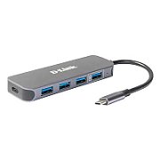 HUB extern D-LINK, porturi 3 x SuperSpeed USB 3.0, 1 x with Quick Charge, 1 x USB-C (Thunderbolt 3) port with data sync 60W, conectare prin USB Type C, cablu 10 cm, metalic, argintiu  DUB-2340  (include TV 0.8lei)