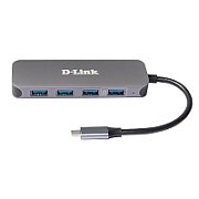 HUB extern D-LINK, porturi 3 x SuperSpeed USB 3.0, 1 x with Quick Charge, 1 x USB-C (Thunderbolt 3) port with data sync 60W, conectare prin USB Type C, cablu 10 cm, metalic, argintiu  DUB-2340  (include TV 0.8lei)